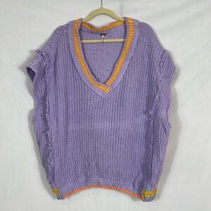 Free People Oversized Sweater Vest Size S colorful V-neck